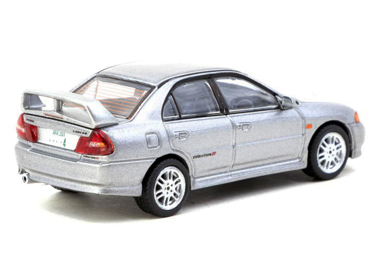 Mitsubishi Lancer Evolution IV Silver Metallic with Tarmac Cards "Global64" Series 1/64 Diecast Model