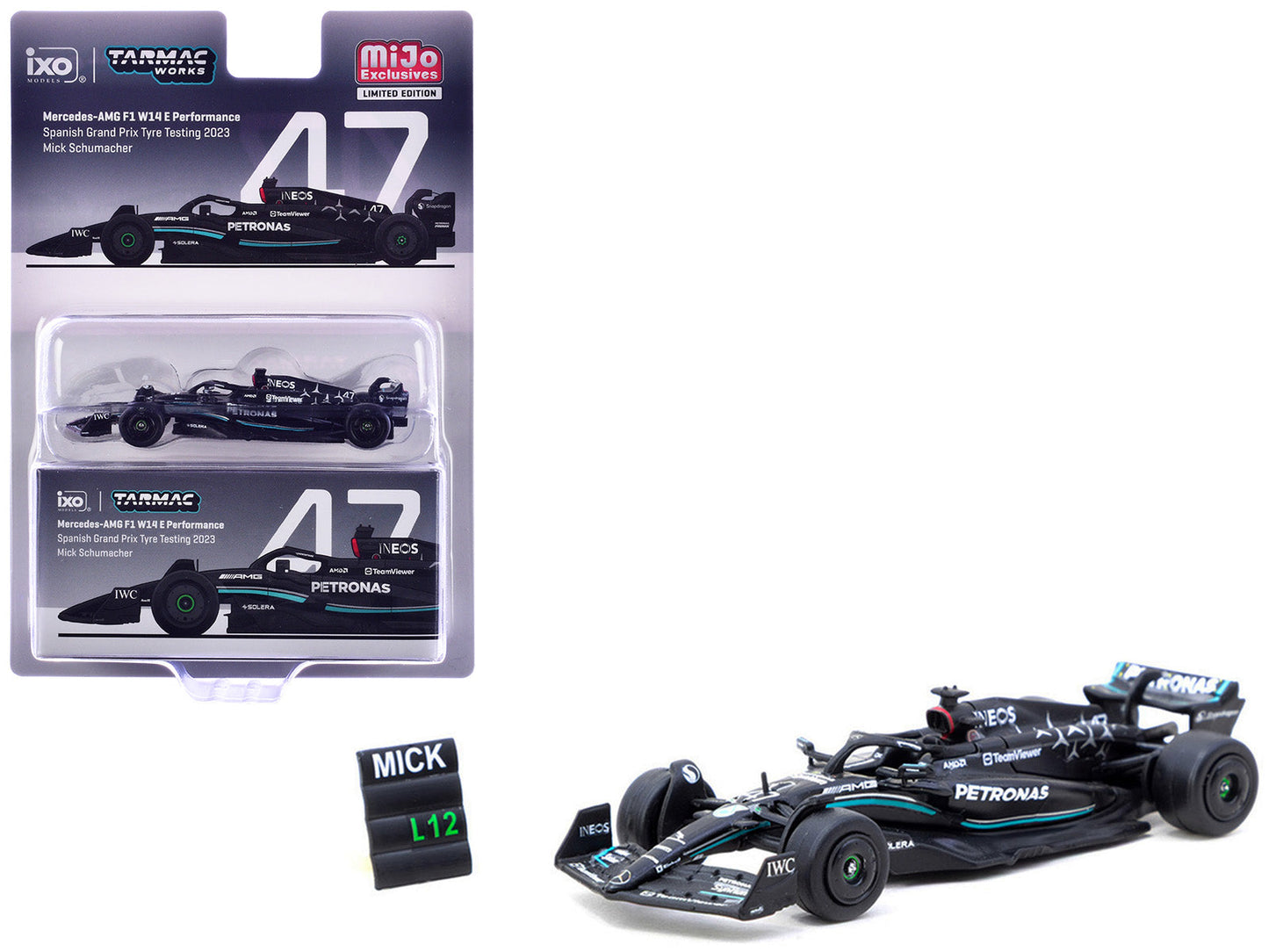 Mercedes-AMG F1 W14 E Performance #47 Mick Schumacher Formula One F1 "Spanish GP Tyre Testing" (2023) with Pit Board "Global64" Series 1/64 Diecast Model