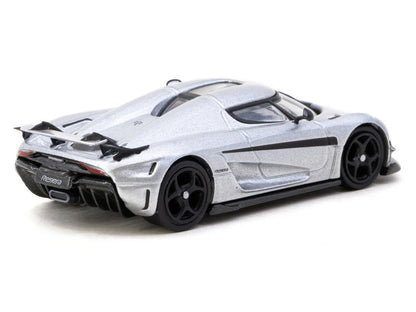 Koenigsegg Regera Silver Metallic with Blue Accents and Collectible Tarmac Cards "Global64" Series 1/64 Diecast Model Car