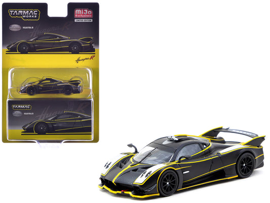 Pagani Huayra R Matt Black with Silver Accents and Yellow Stripes "Global64" Series 1/64 Diecast Model