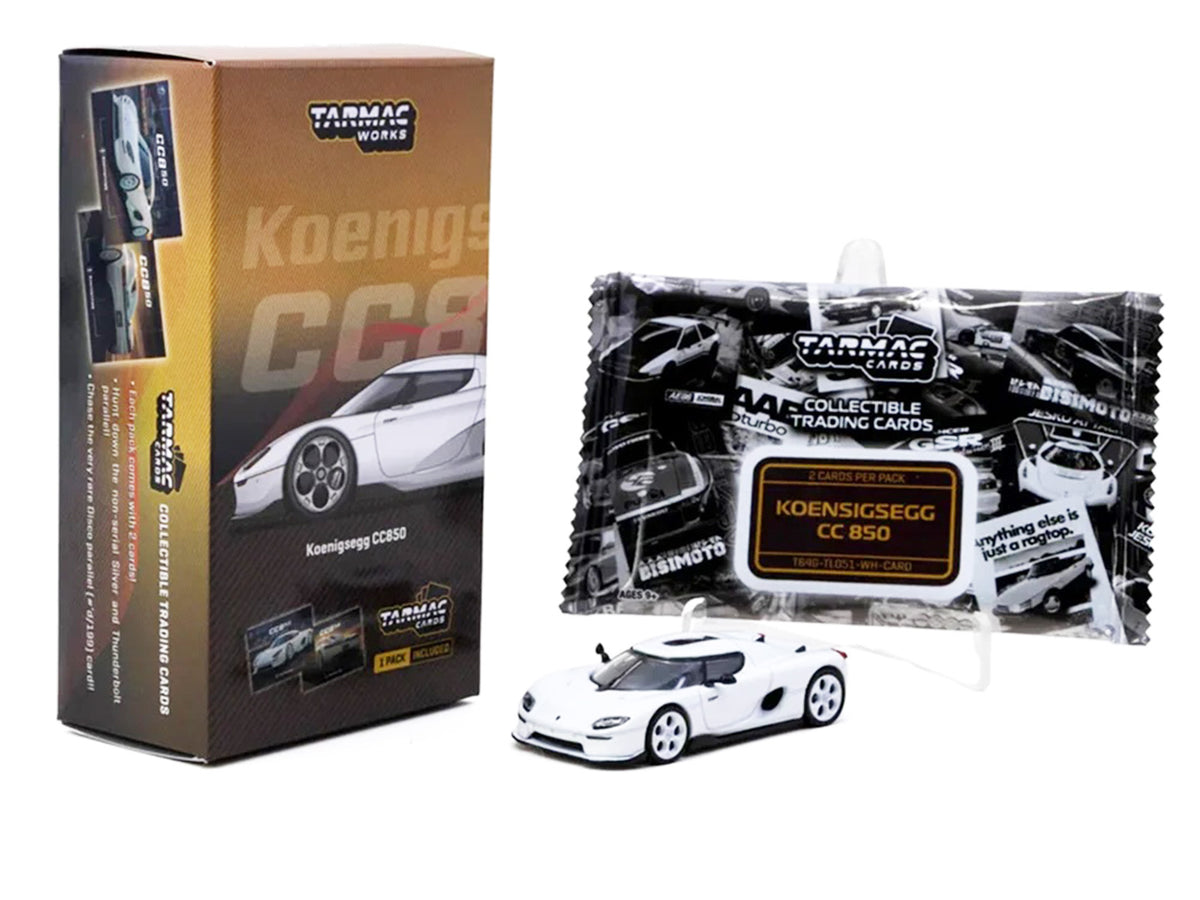 Koenigsegg CC850 White with Tarmac Cards "Global64" Series 1/64 Diecast Model