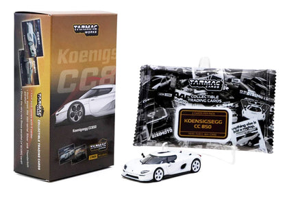Koenigsegg CC850 White with Tarmac Cards "Global64" Series 1/64 Diecast Model