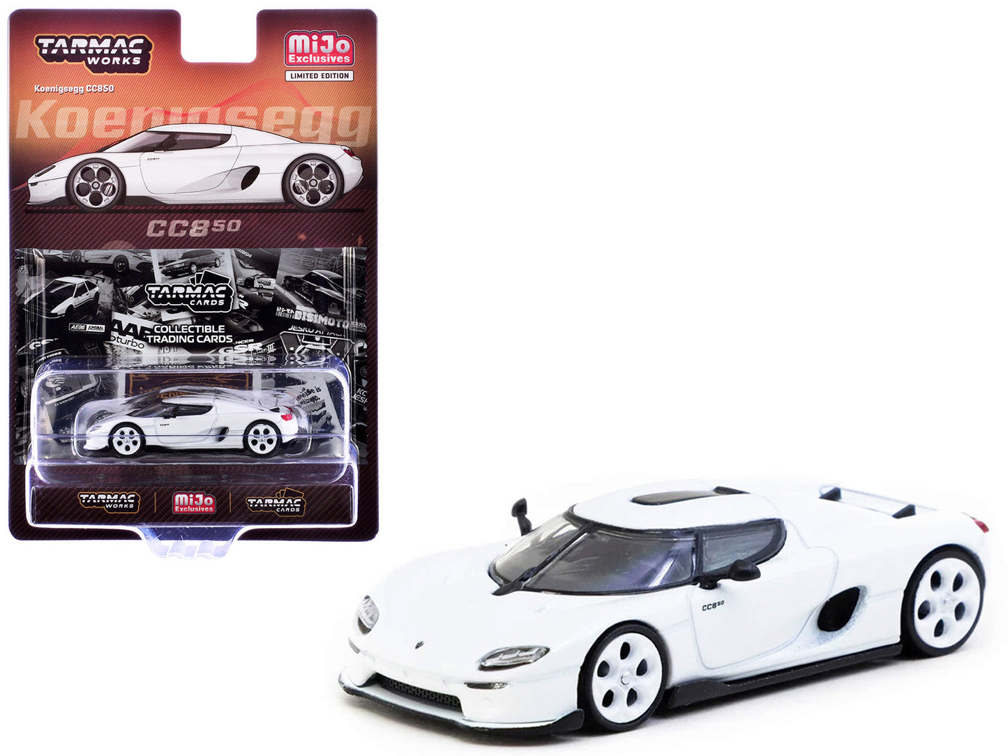 Koenigsegg CC850 White with Tarmac Cards "Global64" Series 1/64 Diecast Model