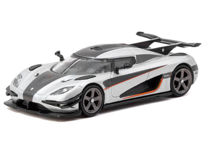 Koenigsegg One:1 Silver Metallic with Black Stripes "Global64" Series 1/64 Diecast Model Car