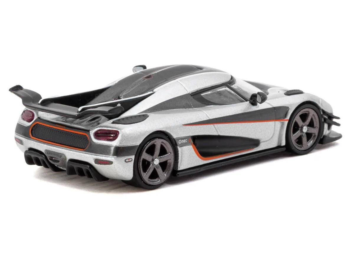 Koenigsegg One:1 Silver Metallic with Black Stripes "Global64" Series 1/64 Diecast Model Car
