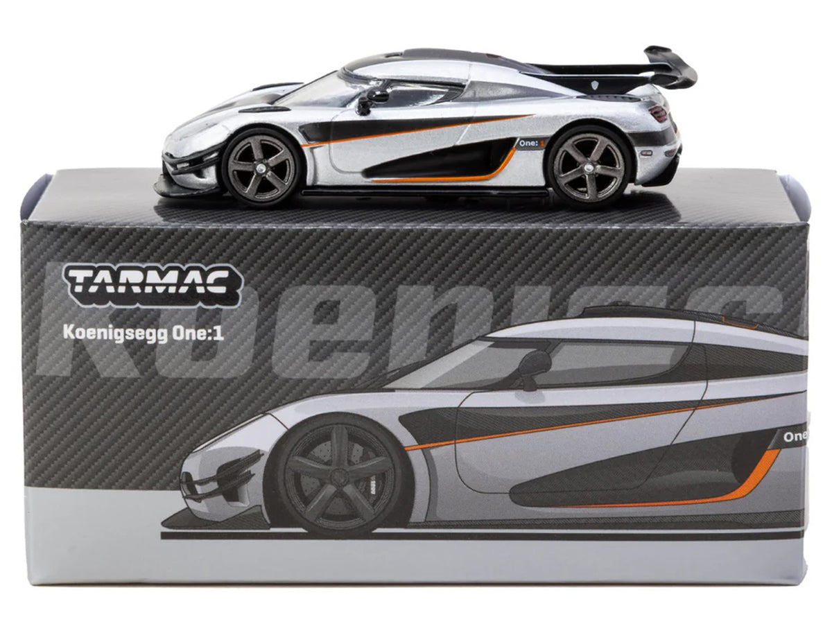 Koenigsegg One:1 Silver Metallic with Black Stripes "Global64" Series 1/64 Diecast Model Car
