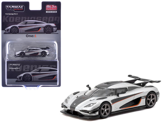 Koenigsegg One:1 Silver Metallic with Black Stripes "Global64" Series 1/64 Diecast Model Car