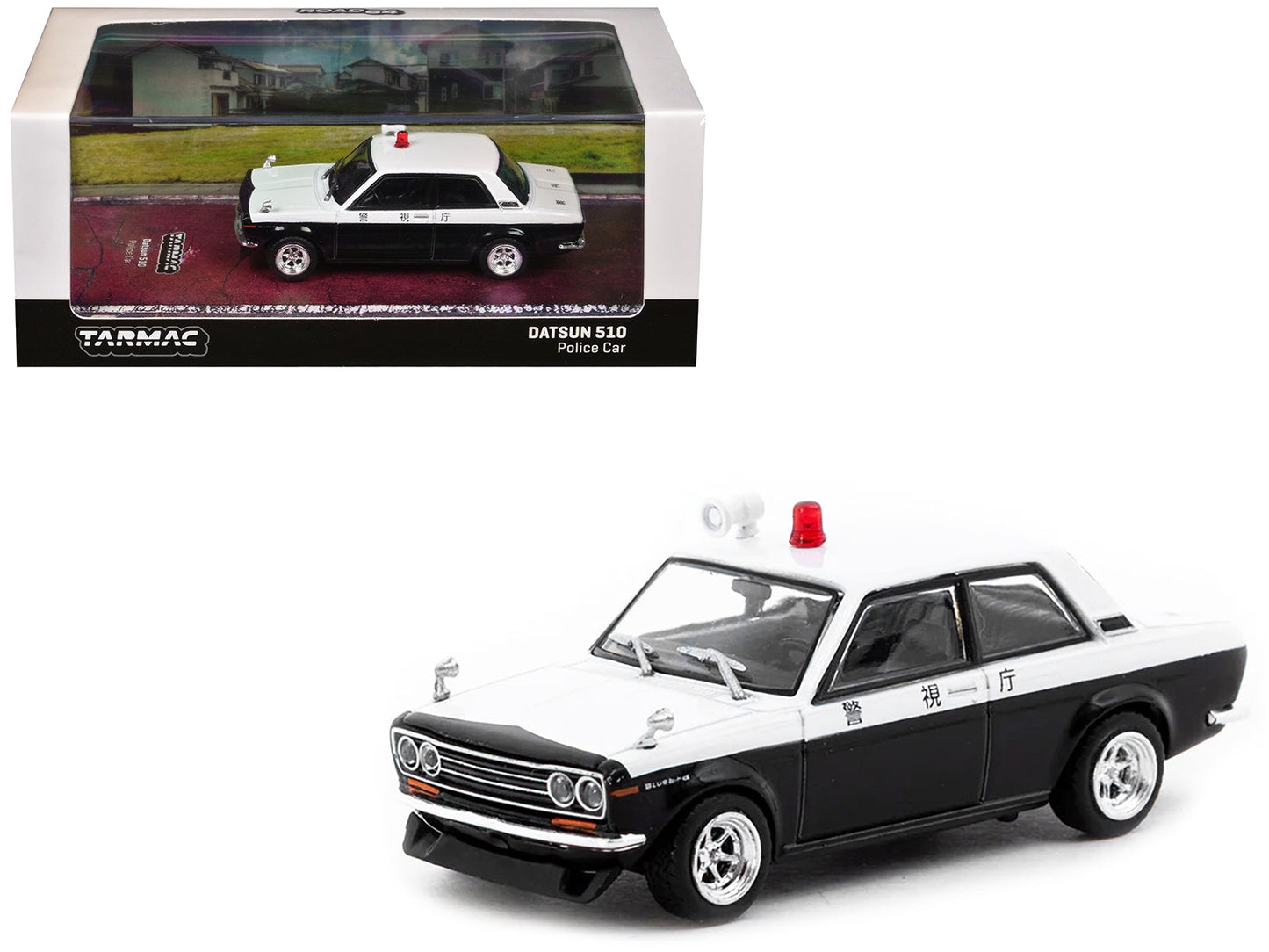 Datsun 510 "Japanese Police" Black and White "Road64" Series 1/64 Diecast Model Car