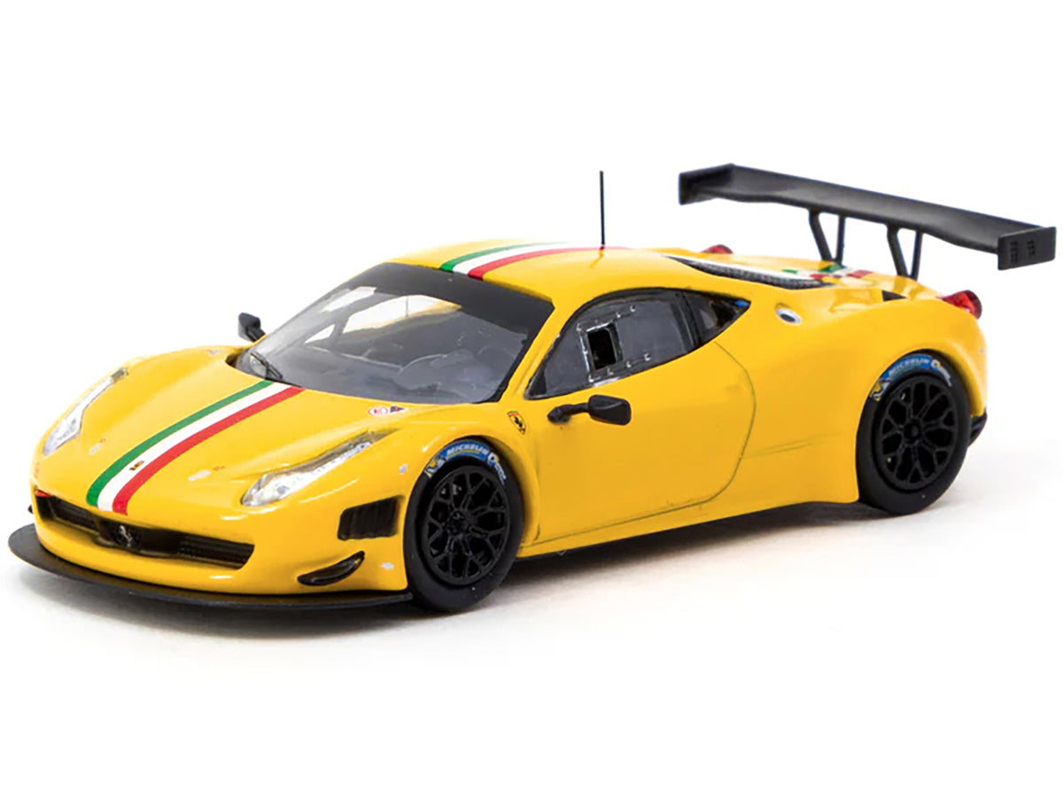 Ferrari 458 Italia GT3 Yellow with Italian Flag Stripes "Road64" Series 1/64 Diecast Model Car