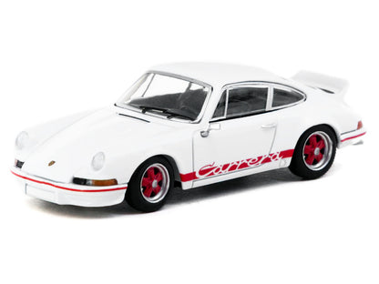 Porsche 911 Carrera RS 2.7 Lightweight White with Red Stripes "Collab64" Series 1/64 Diecast Model Car
