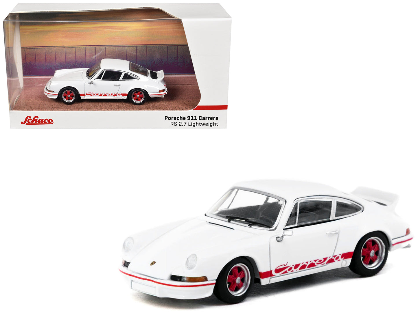Porsche 911 Carrera RS 2.7 Lightweight White with Red Stripes "Collab64" Series 1/64 Diecast Model Car by Schuco & Tarmac Works