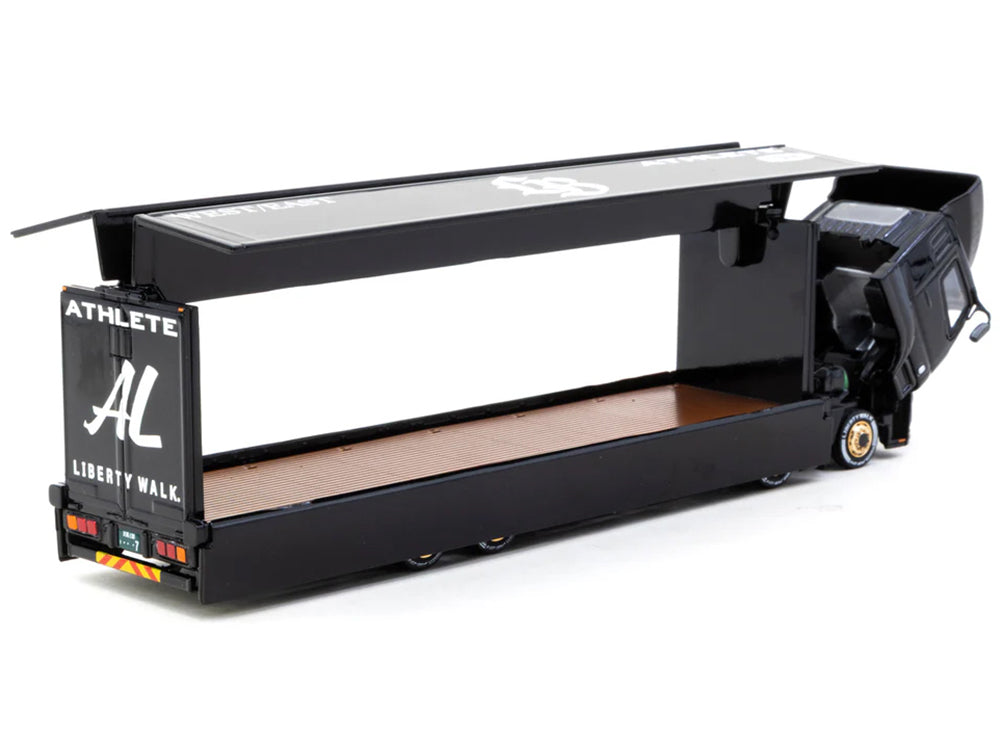 Mitsubishi Fuso Super Great Truck RHD (Right Hand Drive) with Transporter "Liberty Walk" Black "Truck64" Series 1/64 Diecast Model Car