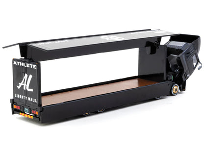 Mitsubishi Fuso Super Great Truck RHD (Right Hand Drive) with Transporter "Liberty Walk" Black "Truck64" Series 1/64 Diecast Model Car