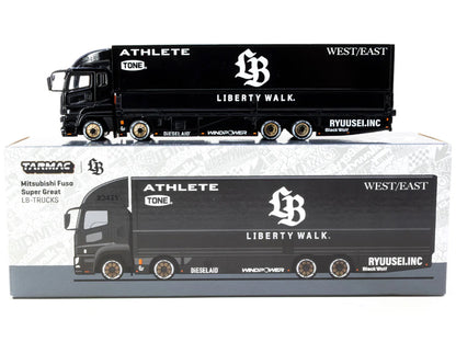 Mitsubishi Fuso Super Great Truck RHD (Right Hand Drive) with Transporter "Liberty Walk" Black "Truck64" Series 1/64 Diecast Model Car