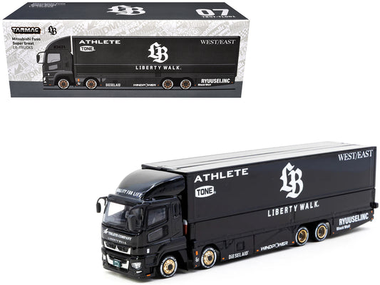 Mitsubishi Fuso Super Great Truck RHD (Right Hand Drive) with Transporter "Liberty Walk" Black "Truck64" Series 1/64 Diecast Model Car