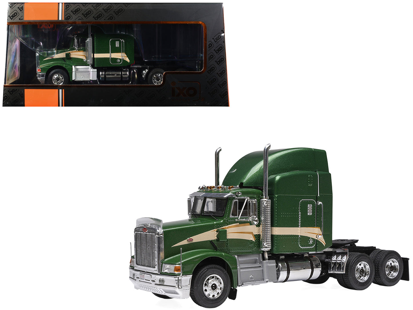 1998 Peterbilt 377 A/E Truck Tractor Green Metallic with Beige Stripes 1/43 Diecast Model