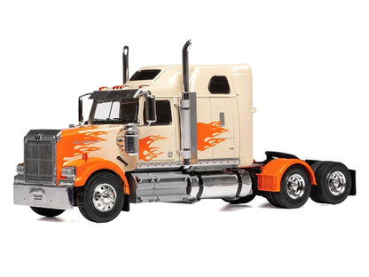 2000 Western Star 4900 Truck Tractor Cream with Orange Flames 1/43 Diecast Model Car