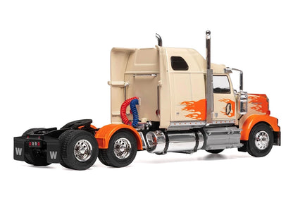 2000 Western Star 4900 Truck Tractor Cream with Orange Flames 1/43 Diecast Model Car