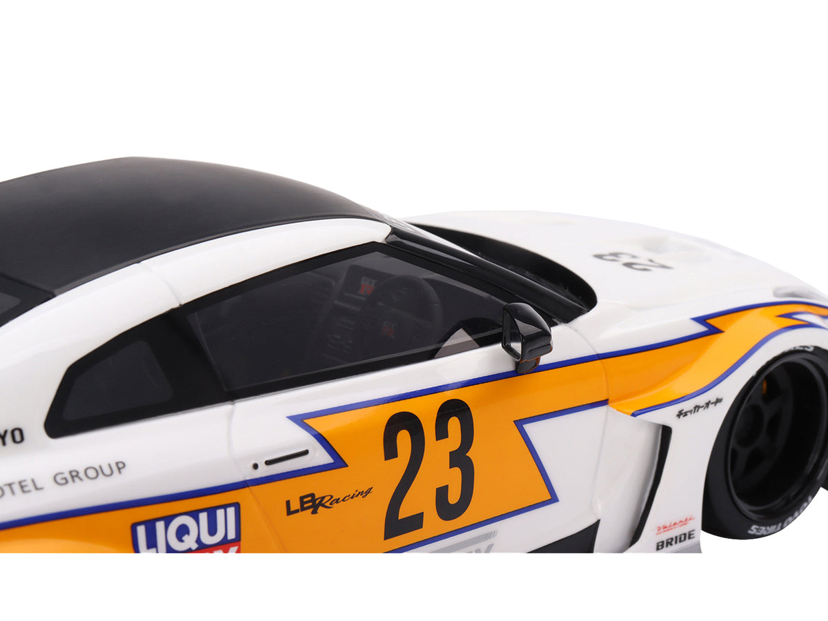 Nissan LB-Silhouette WORKS GT 35GT-RR Ver.1 RHD (Right Hand Drive) #23 White with Yellow Stripes "LB Racing" 1/18 Model Car