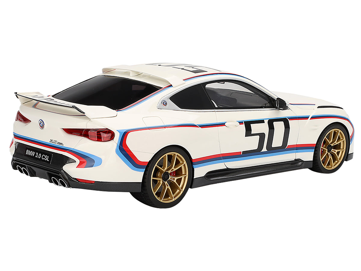 BMW M4 3.0 CSL #50 White with Blue and Red Stripes 1/18 Model Car