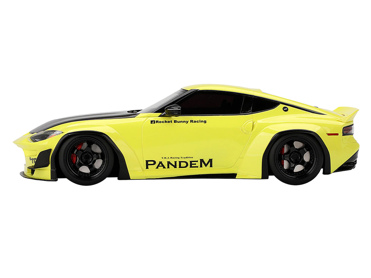 Nissan Z (RZ34) "Pandem" Ikazuchi Yellow with Matt Black Hood 1/18 Model Car