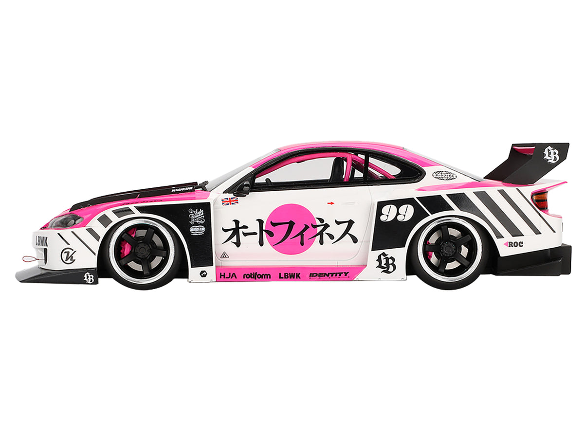 Nissan "LB-Super Silhouette" S15 SILVIA RHD (Right Hand Drive) #99 "Auto Finesse - SEMA 2023" White and Pink 1/18 Model Car