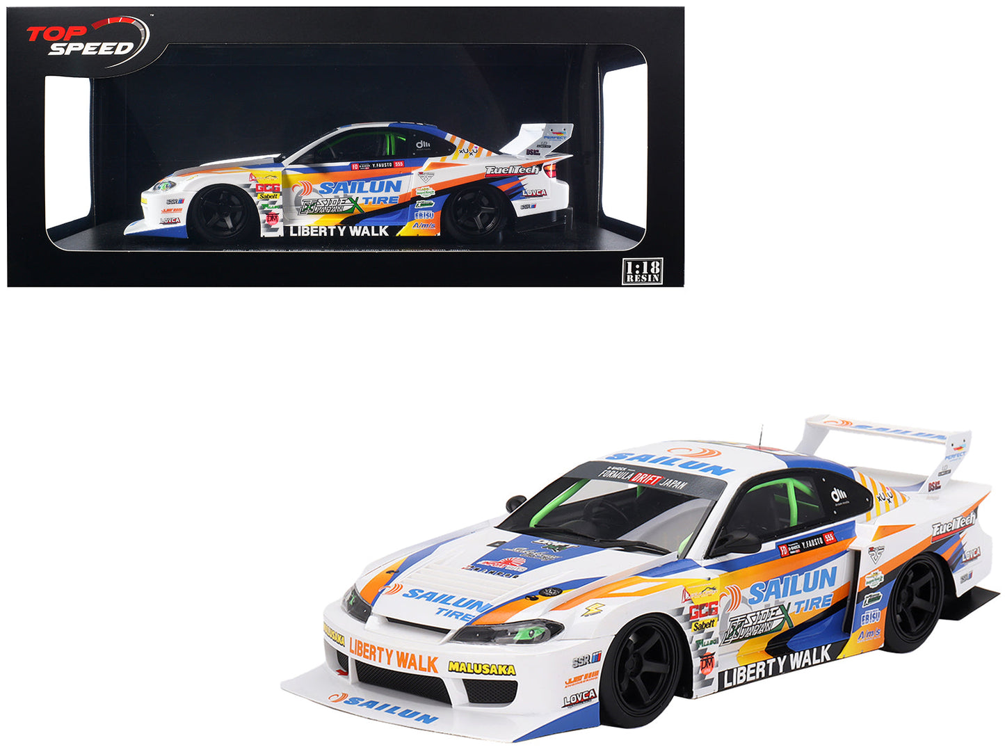 Nissan LB-Super Silhouette S15 SILVIA #555 Yukio Fausto "Formula Drift Japan" (2023) 1/18 Model Car