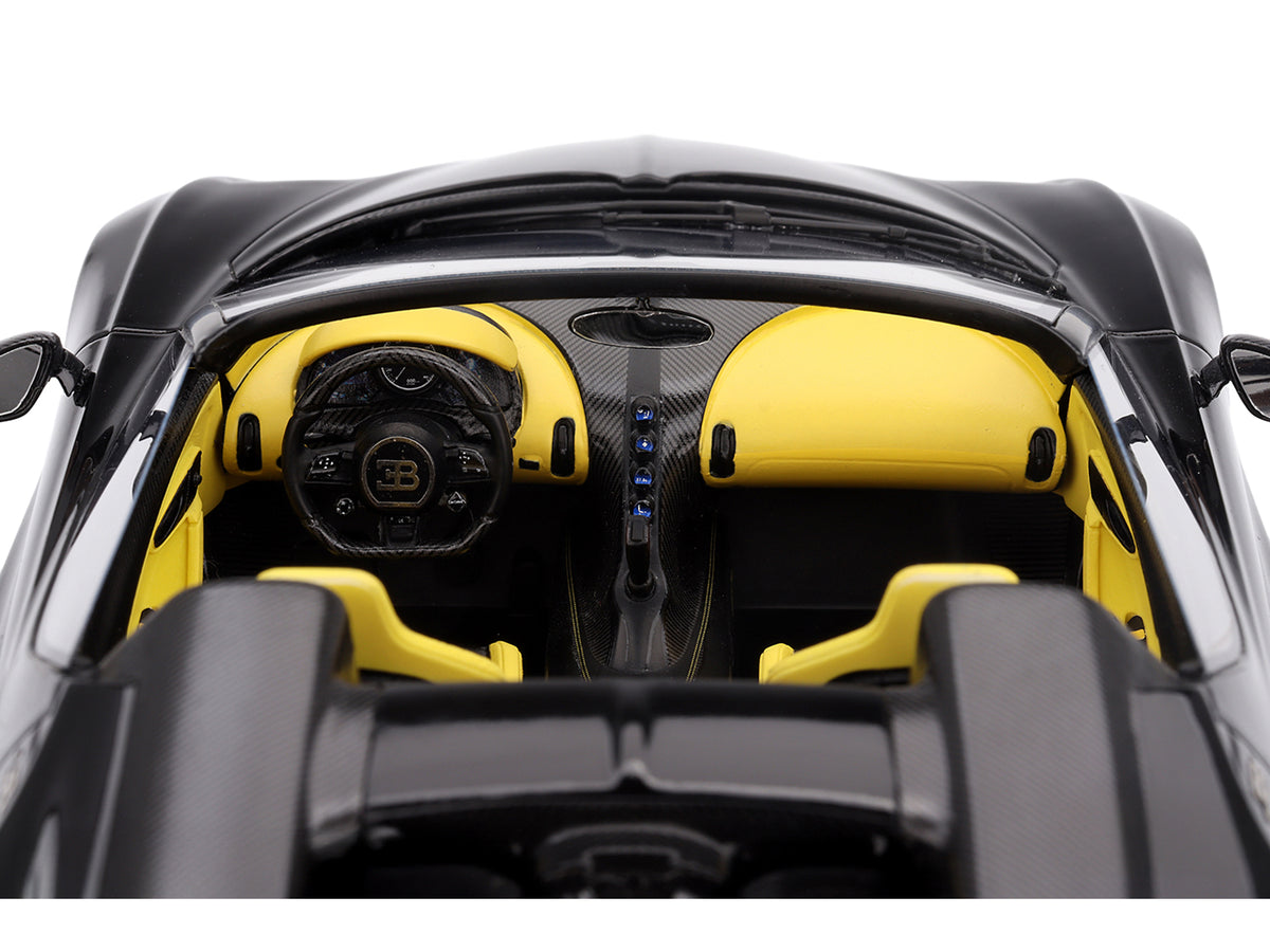 Bugatti W16 Mistral Black with Yellow Interior 1/18 Model Car
