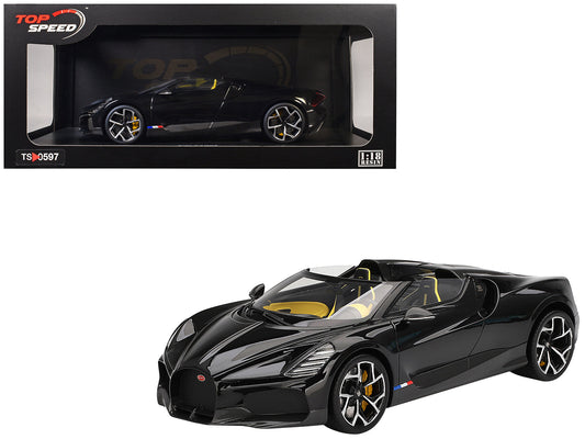 Bugatti W16 Mistral Black with Yellow Interior 1/18 Model Car