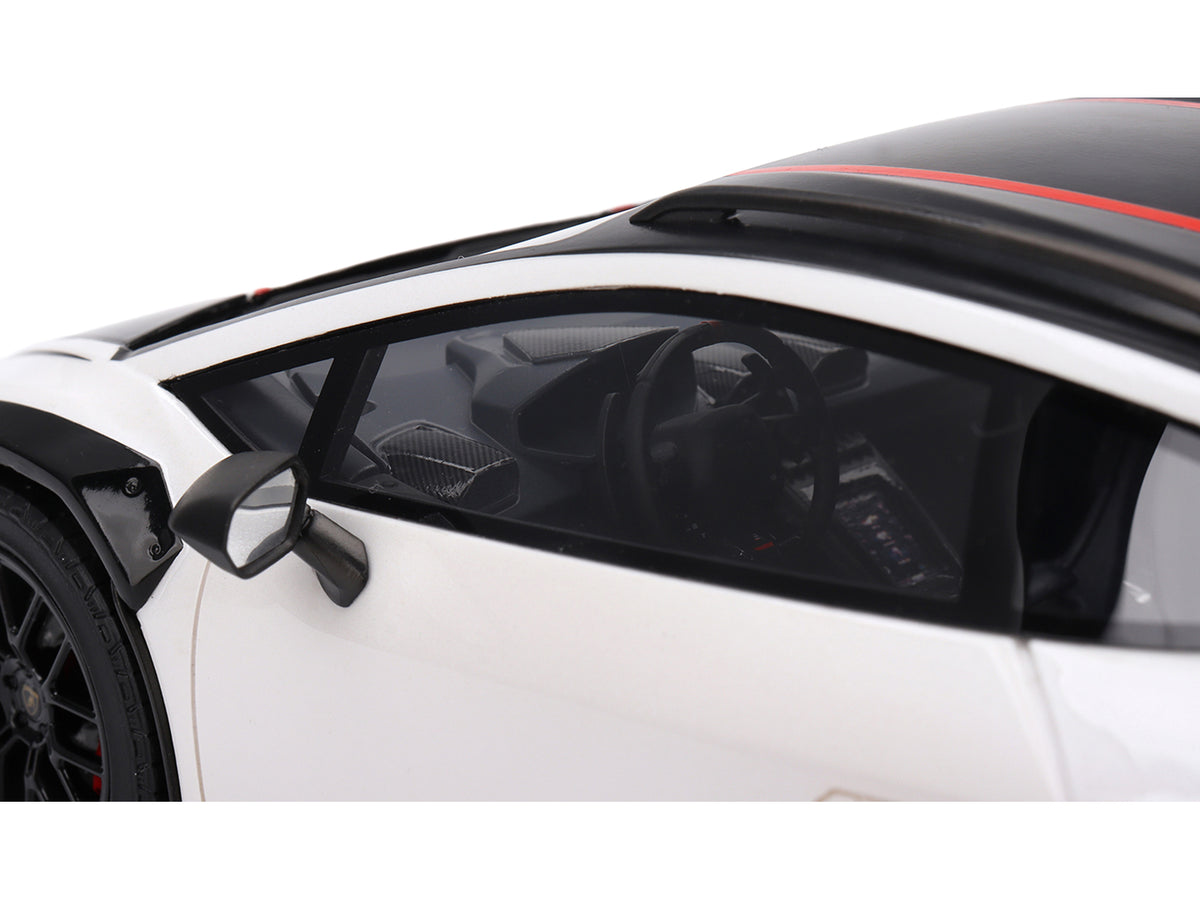 Lamborghini Huracan Sterrato Bianco Asopo White with Matt Black Top and Red Stripes 1/18 Model Car