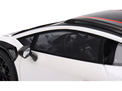 Lamborghini Huracan Sterrato Bianco Asopo White with Matt Black Top and Red Stripes 1/18 Model Car