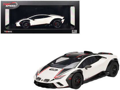 Lamborghini Huracan Sterrato Bianco Asopo White with Matt Black Top and Red Stripes 1/18 Model Car