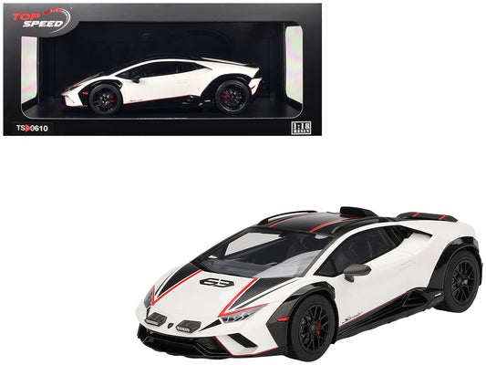 Lamborghini Huracan Sterrato Bianco Asopo White with Matt Black Top and Red Stripes 1/18 Model Car