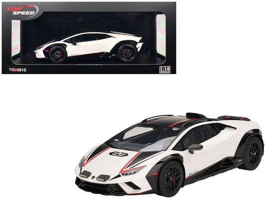 Lamborghini Huracan Sterrato Bianco Asopo White with Matt Black Top and Red Stripes 1/18 Model Car
