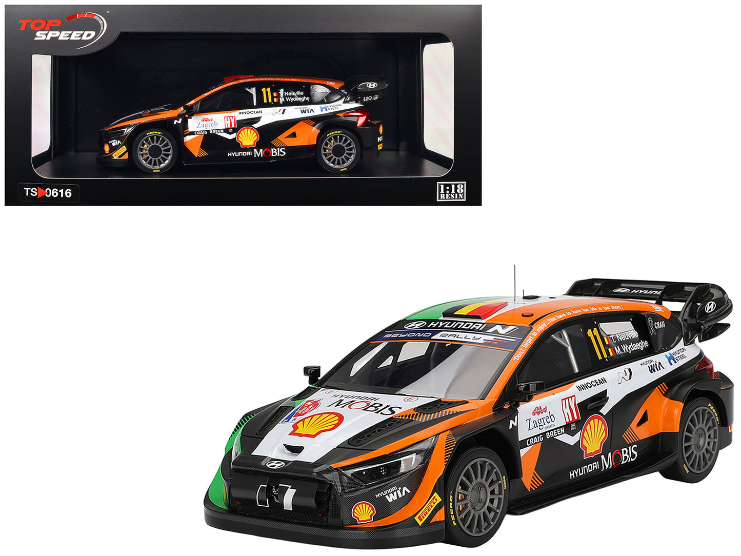 Hyundai i20 N Rally1 Hybrid #11 Thierry Neuville - Martijn Wydaeghe "Hyundai Shell Mobis WRT"  Winner "Rally Croatia Power Stage" (2023) 1/18 Model Car