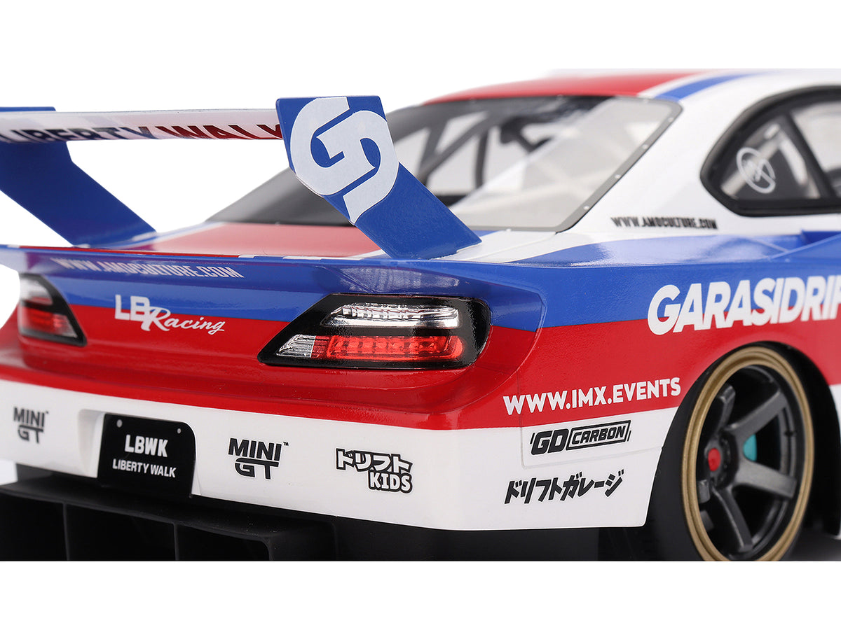 Nissan "LB-Super Silhouette" S15 SILVIA RHD (Right Hand Drive) #12 "GARASIDRIFT" White with Red and Blue Graphics 1/18 Model Car