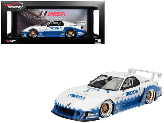Mazda RX-7 LB-Super Silhouette RHD (Right Hand Drive) #1 Jeremy Barnes - Pete Halsmer "IMSA" White and Blue 1/18 Model Car