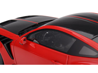Ford Mustang GTD Race Red and Carbon Fiber with Red Stripe 1/18 Model Car