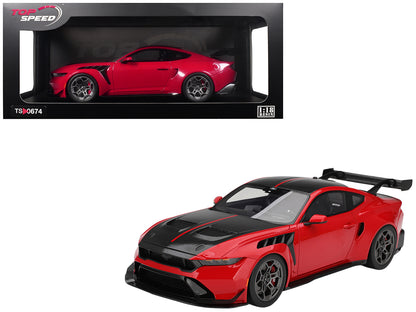 Ford Mustang GTD Race Red and Carbon Fiber with Red Stripe 1/18 Model Car