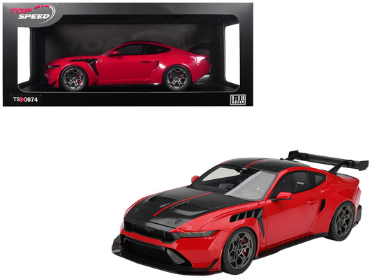 Ford Mustang GTD Race Red and Carbon Fiber with Red Stripe 1/18 Model Car