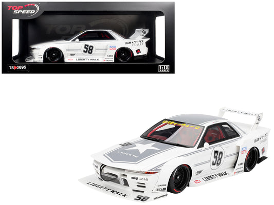 Nissan Skyline GT-R (R32) RHD (Right Hand Drive) #58 "LBWK - Kaido Works" White with Gray Stripes and Graphics "Tokyo Auto Salon (TAS) 2025" 1/18 Model Car