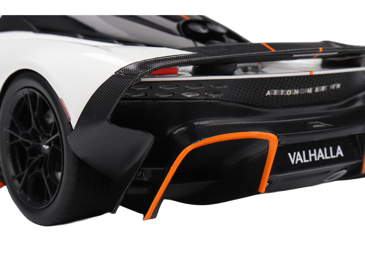 Aston Martin Valhalla Lunar White with Black Top and Orange Accents 1/18 Model Car