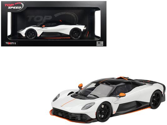 Aston Martin Valhalla Lunar White with Black Top and Orange Accents 1/18 Model Car