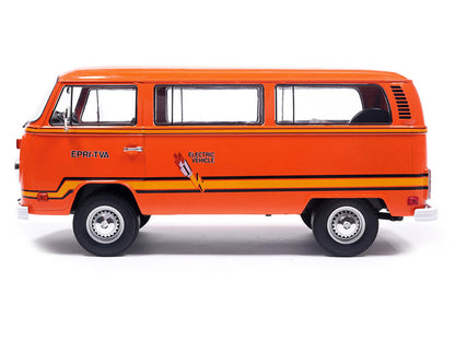 1978 Volkswagen Type 2 Bus "Elektrotransporter" Orange with Yellow Stripes 1/18 Diecast Model