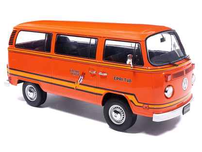 1978 Volkswagen Type 2 Bus "Elektrotransporter" Orange with Yellow Stripes 1/18 Diecast Model