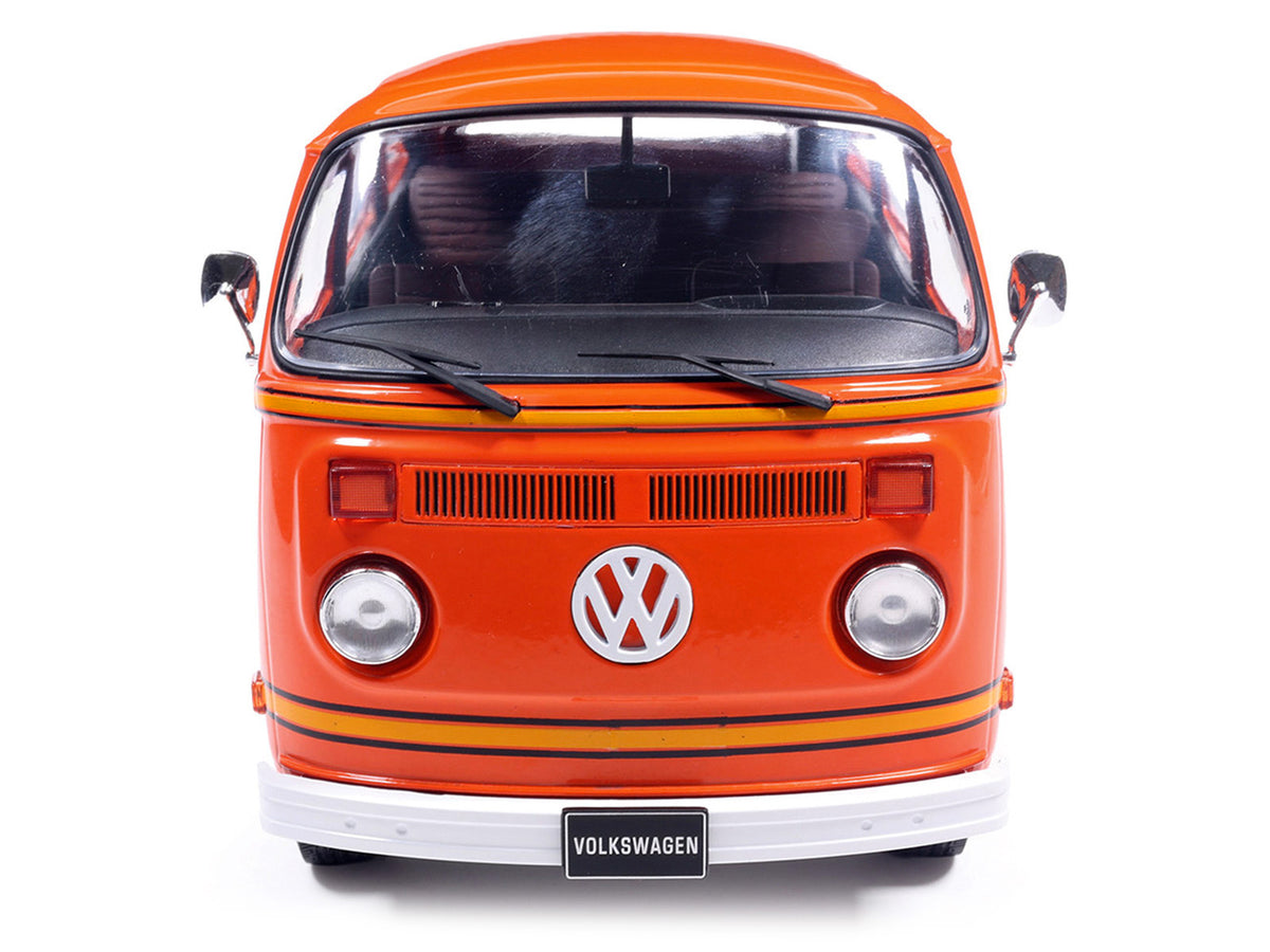 1978 Volkswagen Type 2 Bus "Elektrotransporter" Orange with Yellow Stripes 1/18 Diecast Model