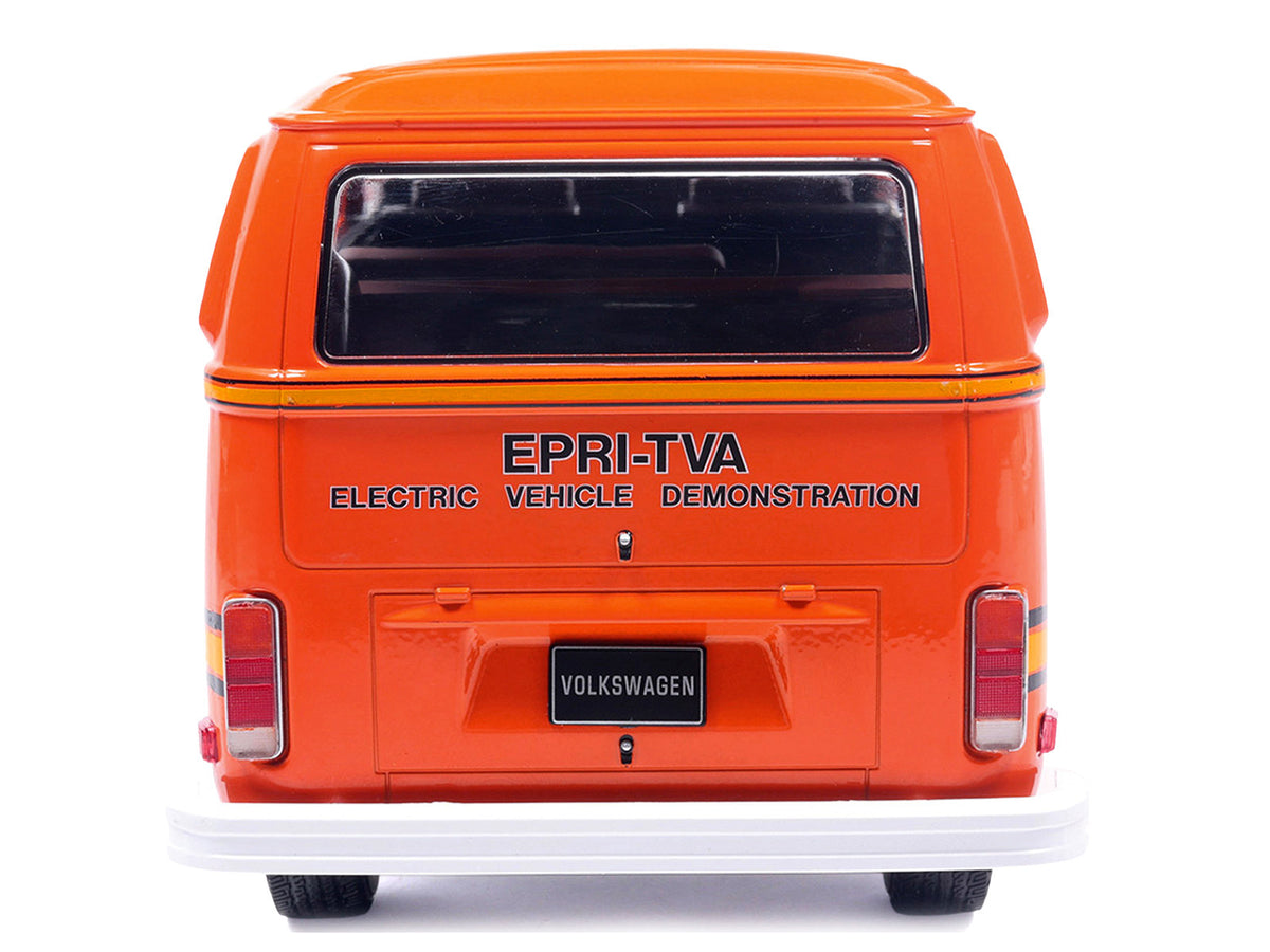 1978 Volkswagen Type 2 Bus "Elektrotransporter" Orange with Yellow Stripes 1/18 Diecast Model