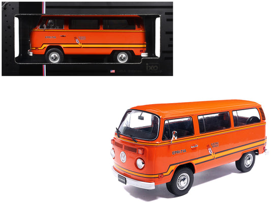 1978 Volkswagen Type 2 Bus "Elektrotransporter" Orange with Yellow Stripes 1/18 Diecast Model
