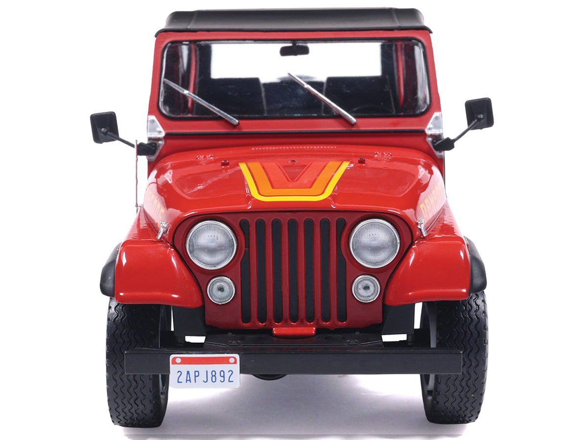 1983 Jeep Renegade Red with Stripes and Black Top 1/24 Diecast Model