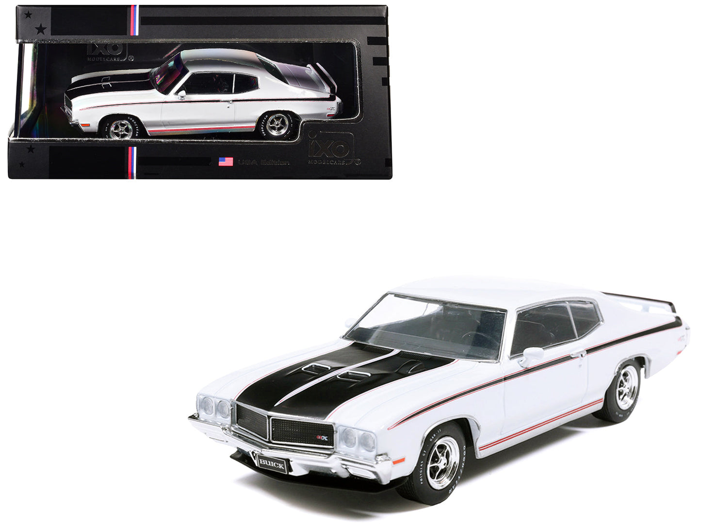 1970 Buick GSX Apollo White with Black and Red Stripes 1/43 Diecast Model